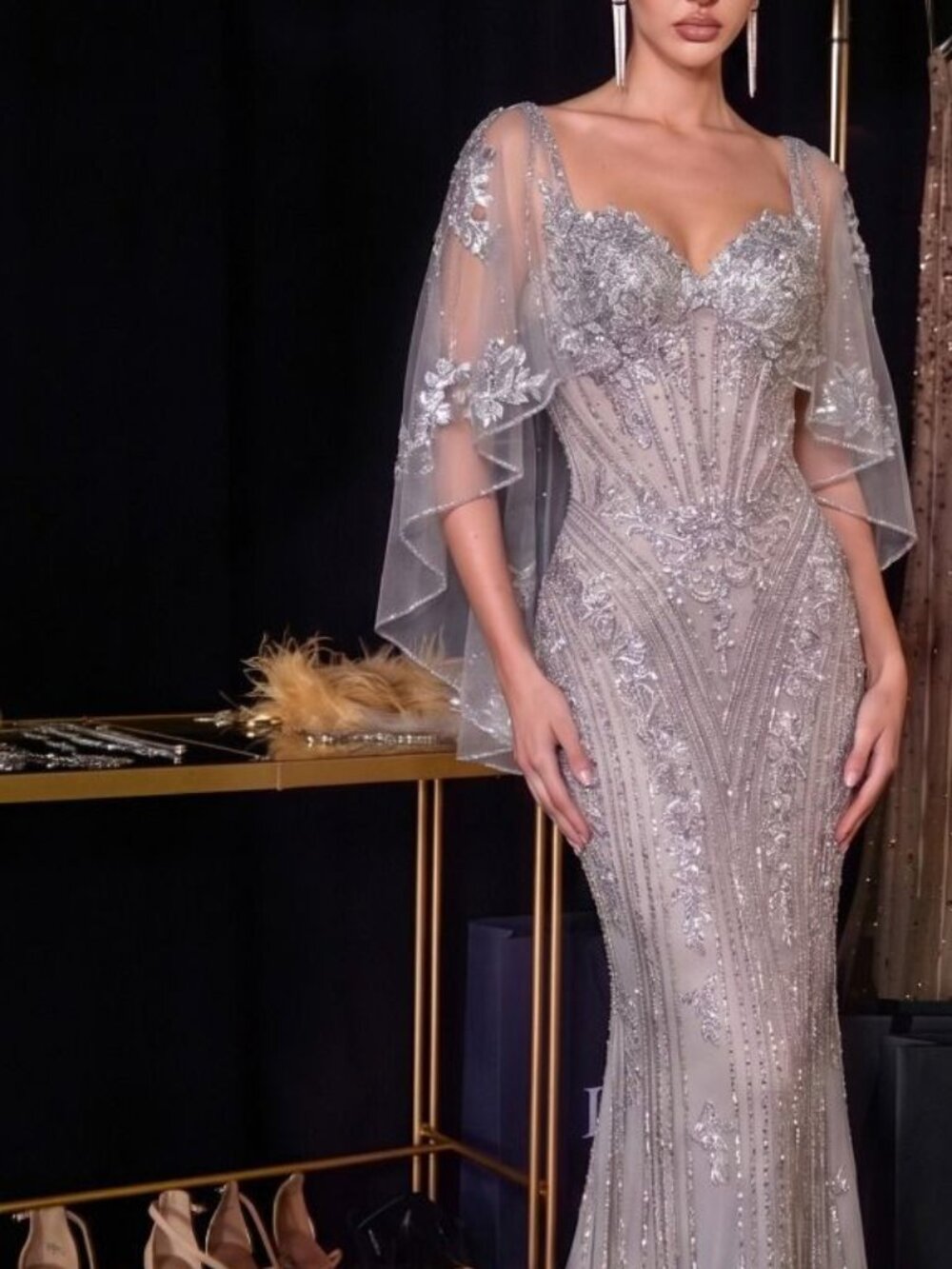 NEW MERMAID LONG SILVER FORMAL MOTHER OF THE BRIDE GROOM DRESS WITH SLEEVES